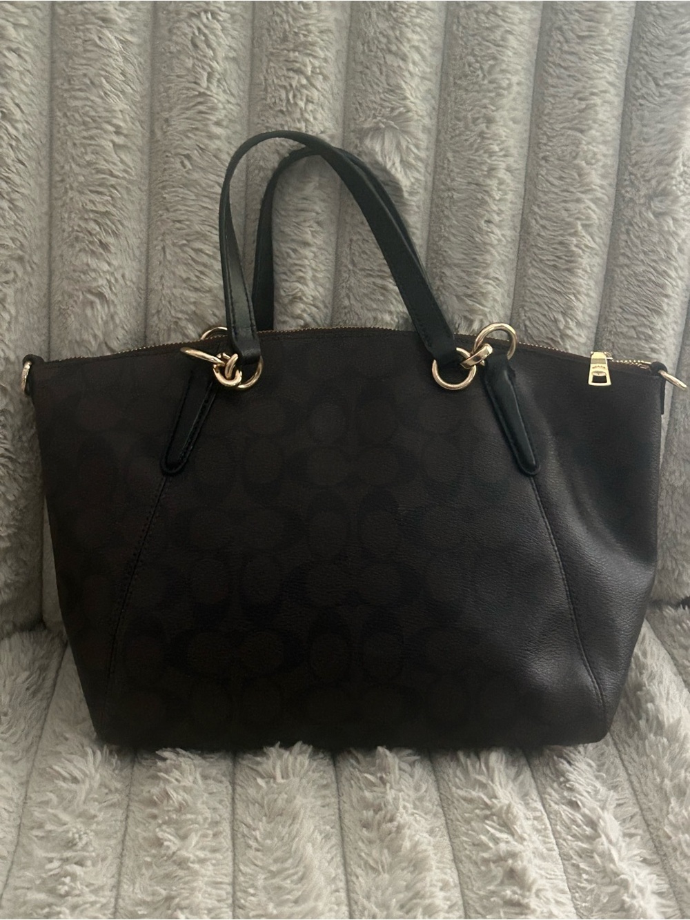 Coach Signature Zip Top Satchel Black Canvas Leather Crossbody Tote F28989 - Picture 2 of 5